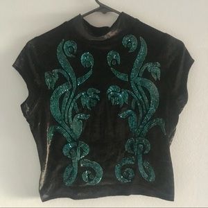 Free People velvet sequined top with exposed back
